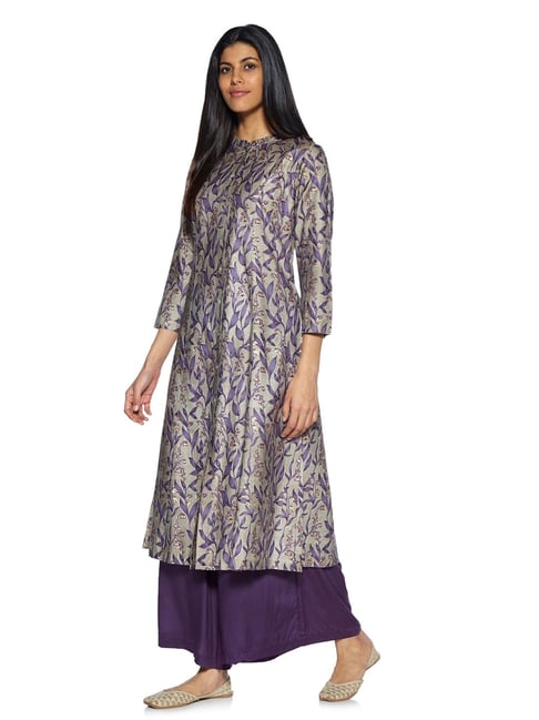 Buy Zuba by Westside Purple Floral Silk Blend A-Line Kurta for