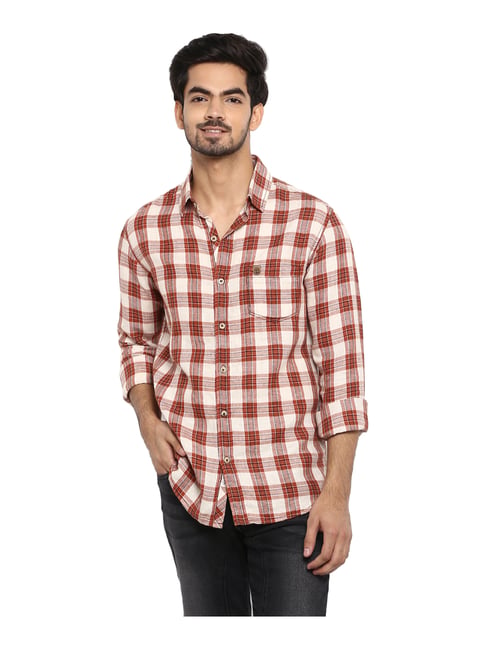 Buy Mufti Red Slim Fit Check Shirt for 