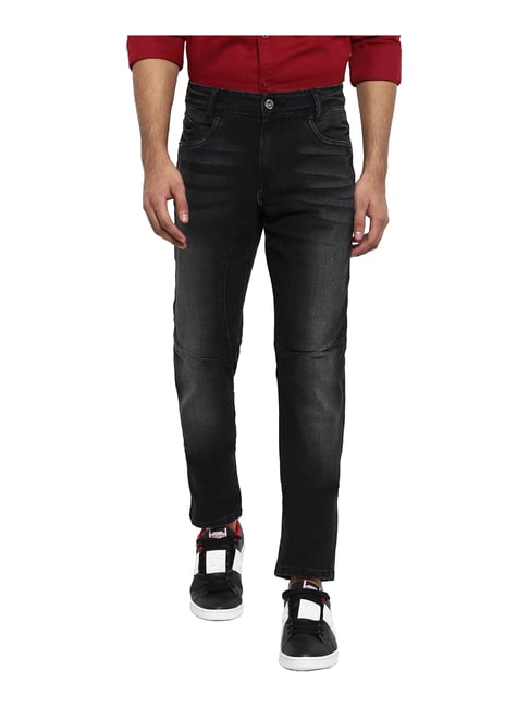 Buy Mufti Black Slim Fit Heavily Washed 