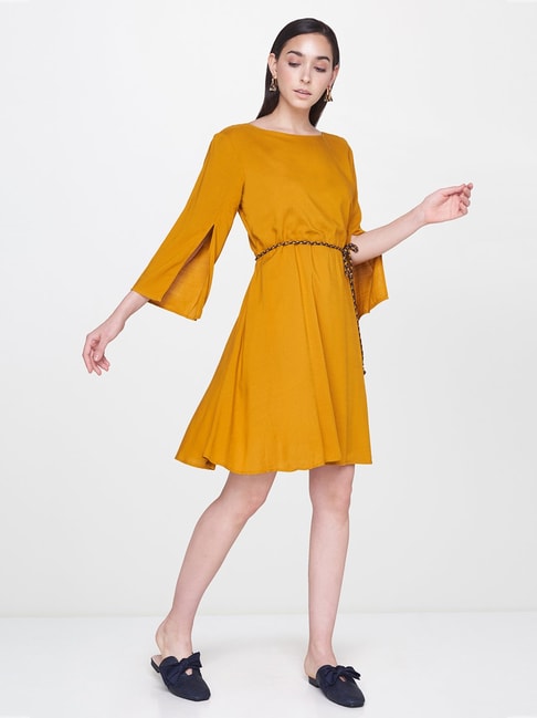 AND Ochre Textured Dress Price in India