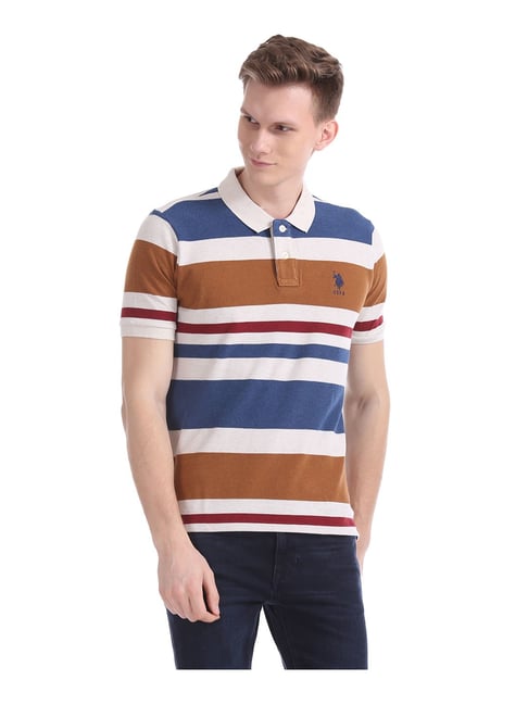 U S Polo Assn U.S. Polo Assn. Brown & Blue Striped Polo T-Shirt