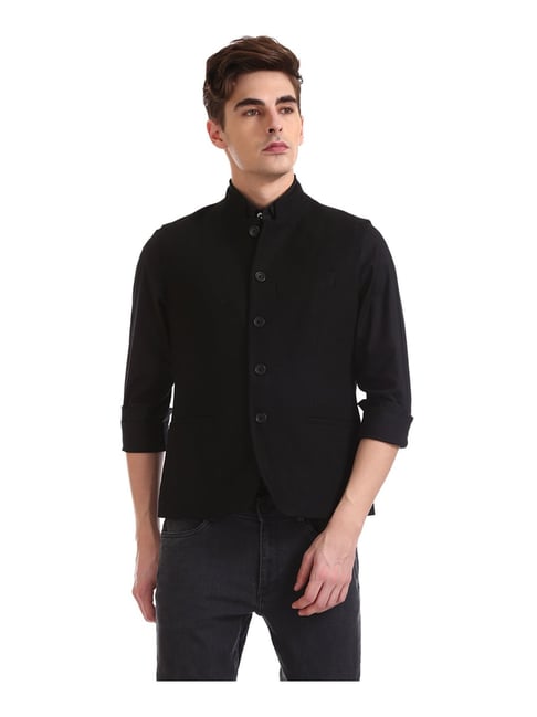 Black nehru outlet collar shirt