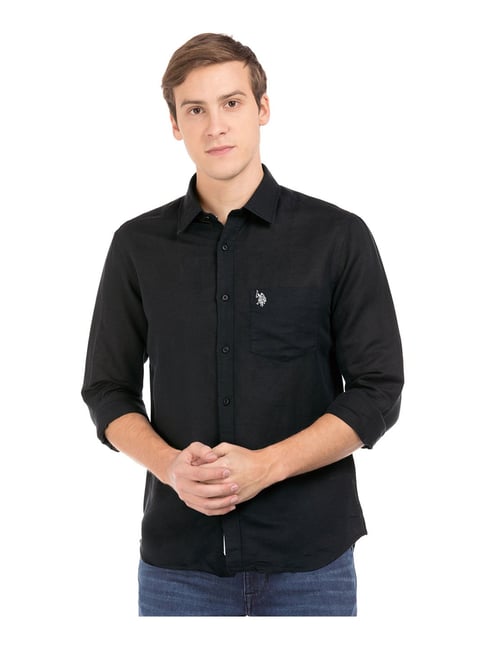 U S Polo Assn U.S. Polo Assn. Black Solid Regular Fit Shirt