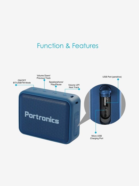 Portronics Dynamo 5W Portable Bluetooth Speaker with FM (Blue)