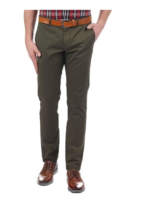 Buy Woodland Dark Olive Cotton Trousers for Men Online  Tata CLiQ