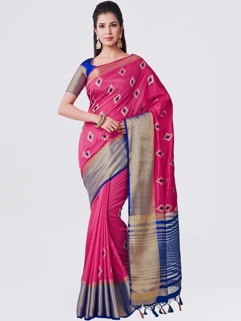 Mimosa Pink Embroidered Kanchipuram Saree With Blouse