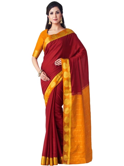 Mimosa Maroon Woven Mysore Silk Saree With Blouse Price in India