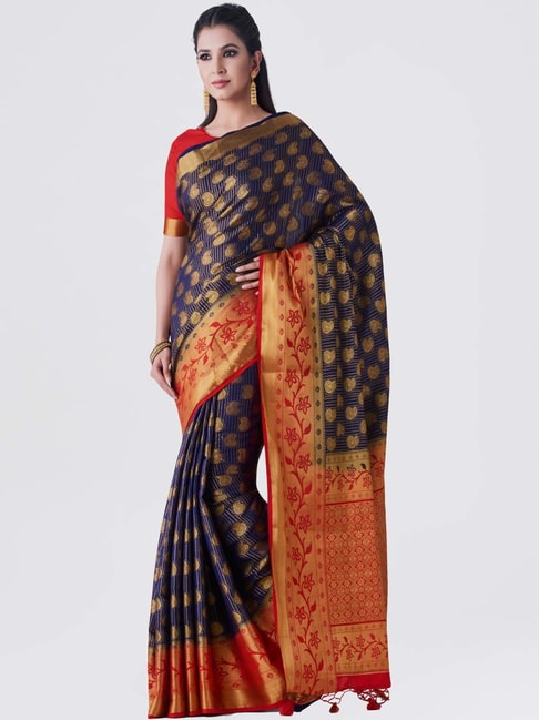 Mimosa Navy Woven Kanchipuram Saree With Blouse Price in India