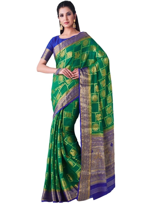Mimosa Green Woven Patola Saree With Blouse Price in India