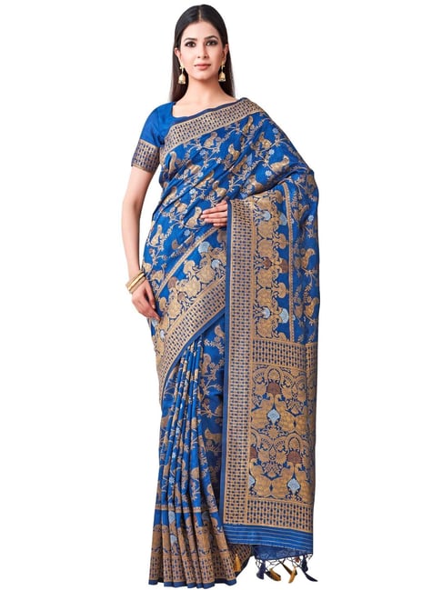 Mimosa Blue Woven Kanchipuram Saree With Blouse