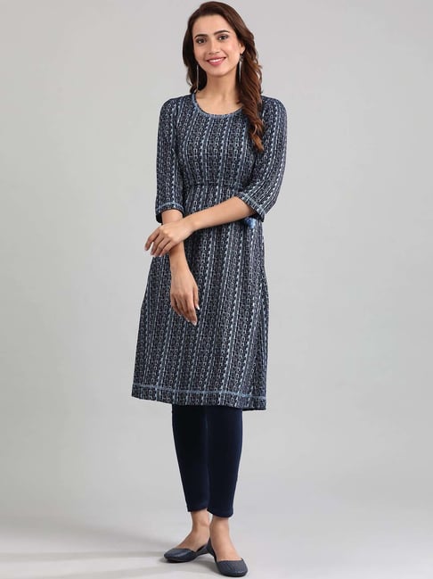 Aurelia Navy Embroidered A Line Kurta