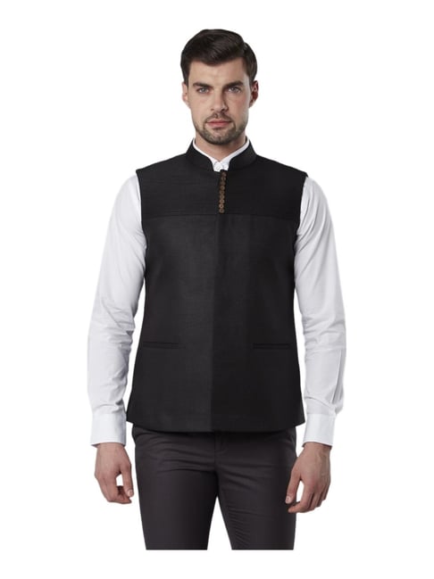 Buy Ethnix Black Regular Fit Bundi for 