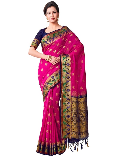 Mimosa Pink Woven Paithani Saree With Blouse Price in India