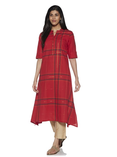 Buy Utsa by Westside Red Checkered A-Line Kurta for Women Online @ Tata ...