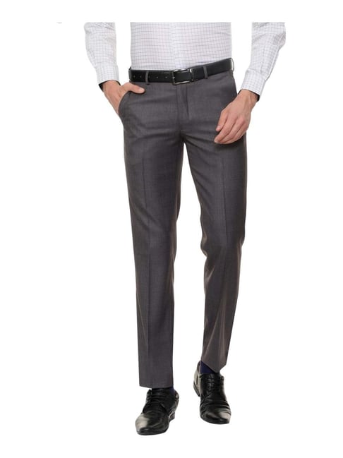 Hancock Men Khaki Solids Pure Cotton Slim Fit Formal Trouser