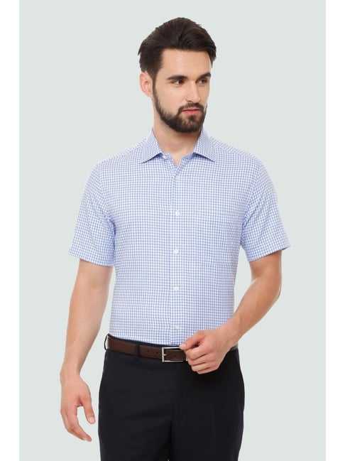 Buy Louis Philippe Blue Cotton Regular Fit Checks Formal Shirt for Mens Online Tata CLiQ