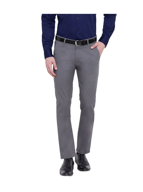 Hancock Navy Blue Slim Fit Checked Formal Trousers - Buy Hancock Navy Blue  Slim Fit Checked Formal Trousers online in India