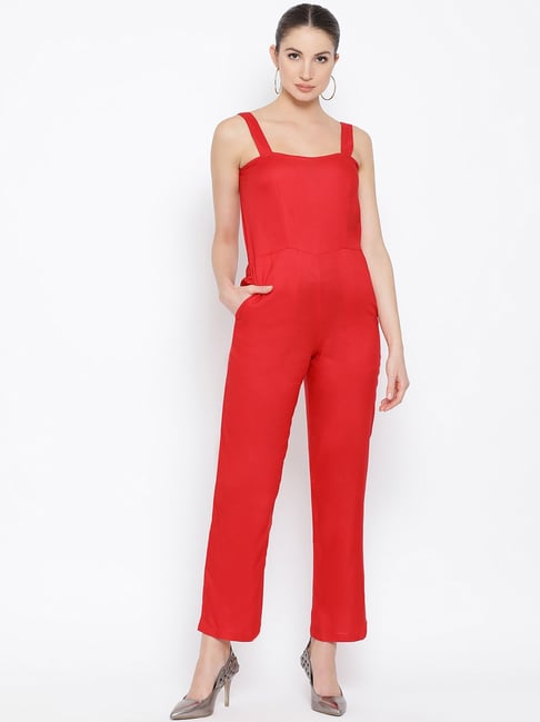 red square neck jumpsuit