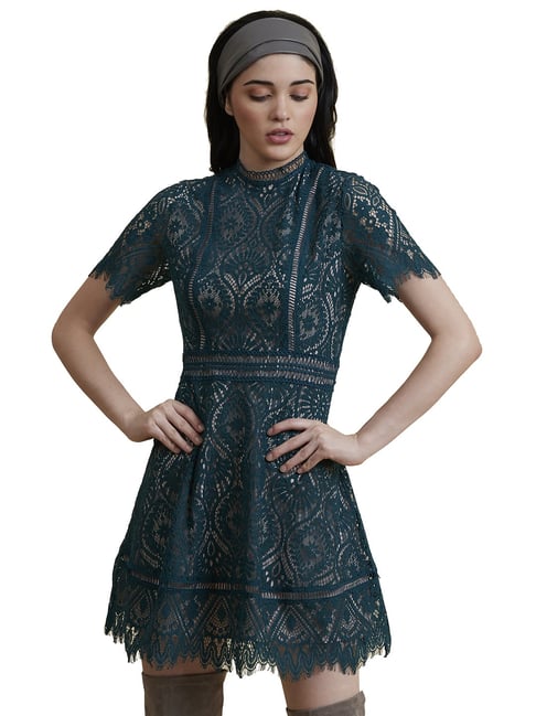 slim fit dress slacks Label RITU KUMAR Green Button-Down Long Dress