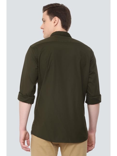 Olive Green Cotton Slim Fit Shirt 