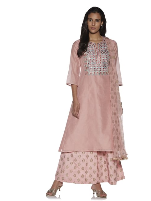 Vark by Westside Pink Embroidered Kurta And Palazzos Set