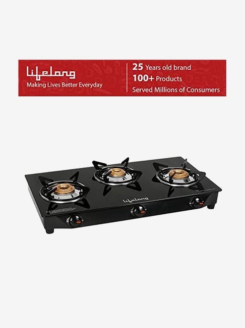 Buy Lifelong LLGS18 Glass Top 3 Burners Gas Stove (Black) Online At Best Price Tata CLiQ