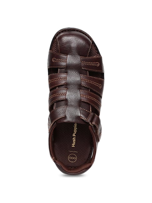 Mens Hush Puppies 'Corbin Slider' Brown Leather Casual Mule Sandals | eBay