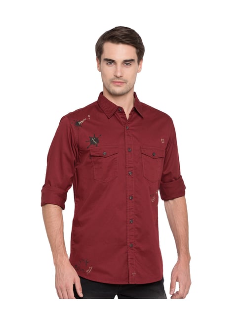 Buy Spykar Red Printed Slim Fit Cotton Shirt for Men Online Tata