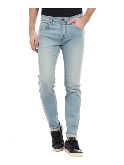 Buy Pepe Jeans Light Blue Low Rise Solid Jeans for Men Online