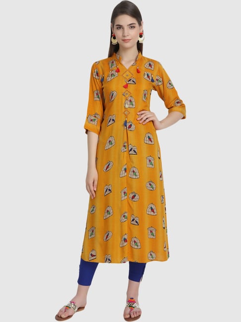 Blue Kaftan Kurti in Chinon chiffon with Printed - KTI1761