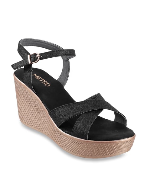 Buy Metro Black Ankle Strap Wedges for Women at Best Price Tata CLiQ