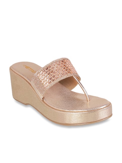 Metro Women's Rose Gold T-Strap Wedges Price in India