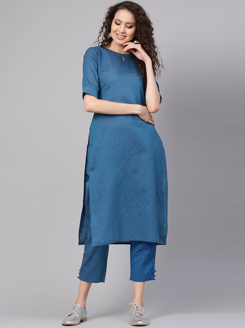 Birbanni Women Blue kurta and pant set Cotton