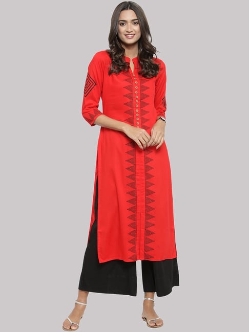 Buy 100 Miles Half Sleeves Linen Cotton Plain Kurti for Women (Red Color)  at Amazon.in