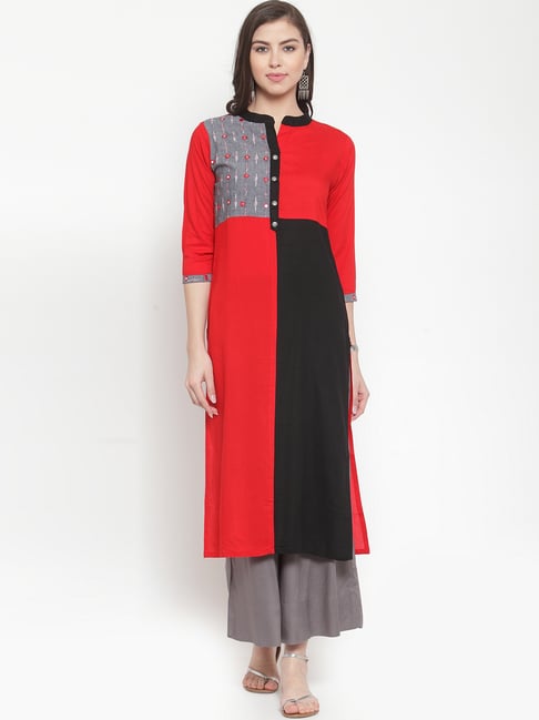 Red And Black Digital Printed Party Wear Gown  Latest Kurti Designs