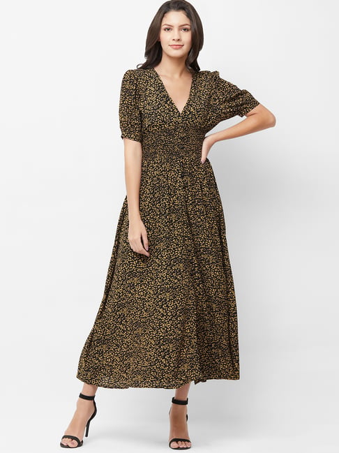 Buy bebe Black & Yellow Printed Maxi Dress from top Brands at Best Prices  Online in India | Tata CLiQ
