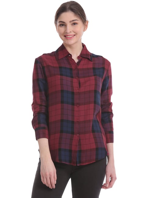 Aeropostale Red & Navy Plaid Pattern Shirt