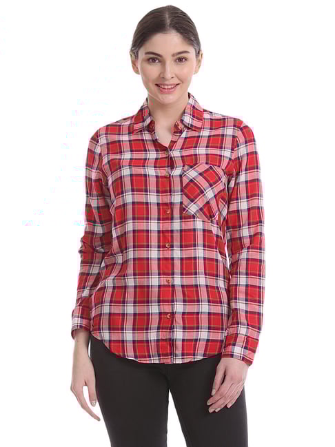 Buy Aeropostale Baby Pink Red Plaid Pattern Shirt for Women