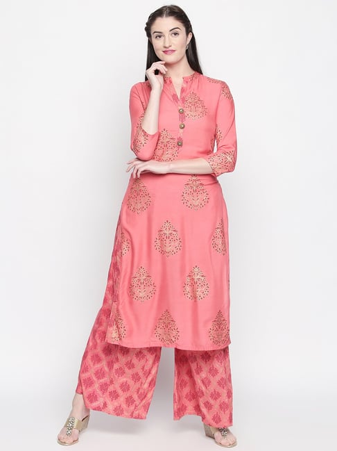 Ishin Pink Printed Kurta Palazzo Set Price in India