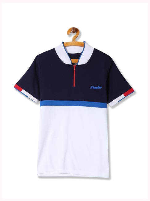 Cherokee Kids White & Navy Solid Polo T-Shirt