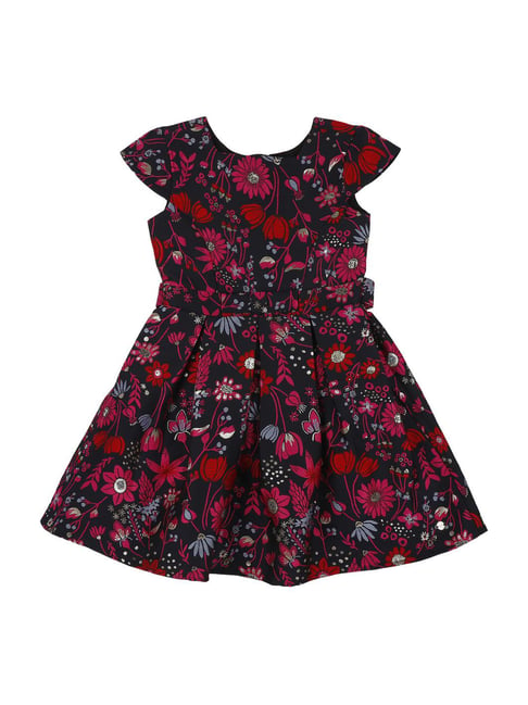 Allen Solly Junior Black & Red Floral Pattern Casual Dress