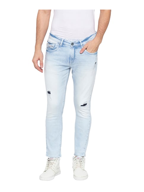 light blue rugged jeans
