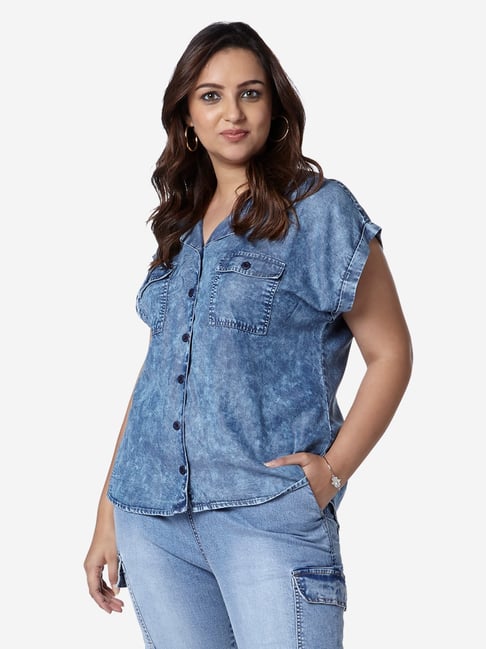 Sassy Soda Curve by Westside Blue Denim Freddy Top