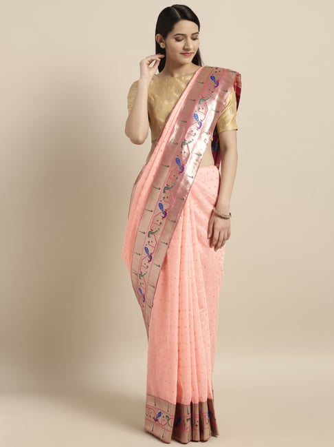 Buy EXCLUSIVE! Handloom Pure Cotton Paithani With Asawali Pallu~Light Blue  - Very Much Indian – verymuchindian.com