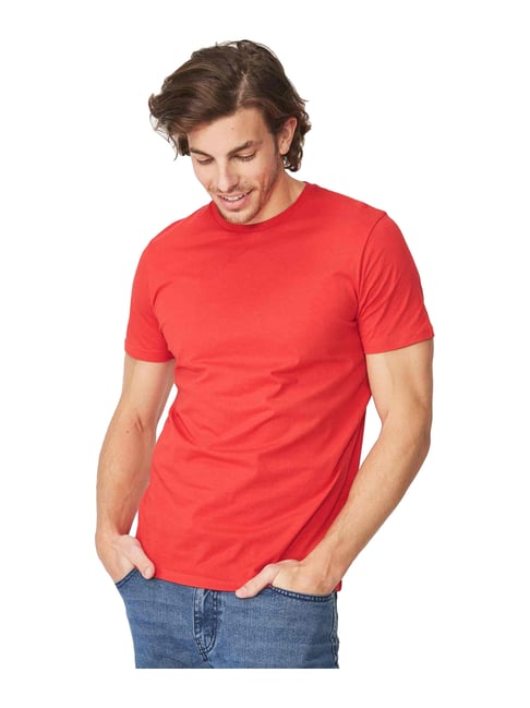 Buy Cotton On Red Cotton Regular Fit T-Shirt for Mens Online