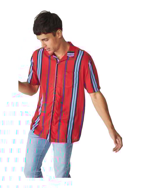 Cotton On Red Navy Slim Fit Striped Shirt