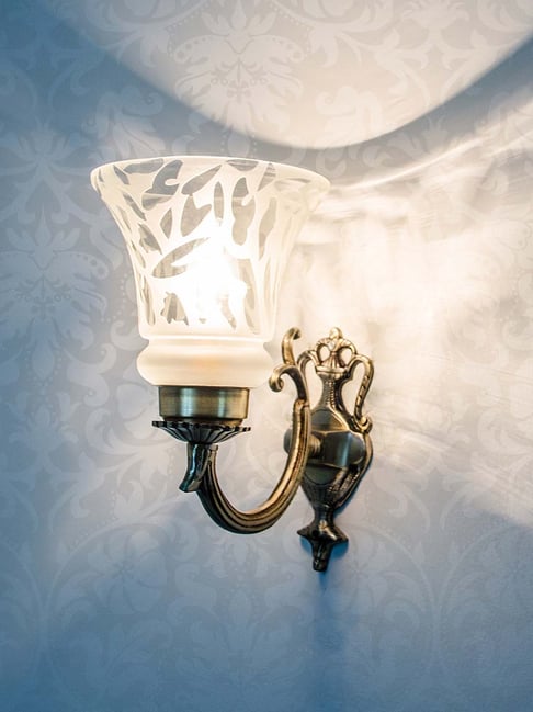 Fos Lighting Gold Small Embossed Single U Arm Wall Light (Bulb not included) - Set of 1-image-3