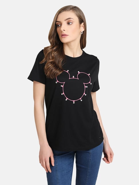 Kazo Black Outline Printed Micky Mouse T-Shirt - Disney Collection