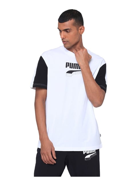 Buy Puma White & Black Round Neck T-Shirt for Men @ Tata CLiQ
