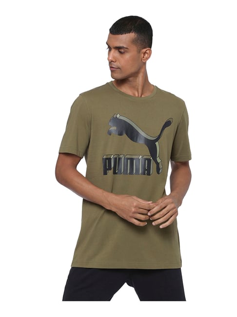 Puma Olive Printed Round Neck Short Sleeves T-Shirt